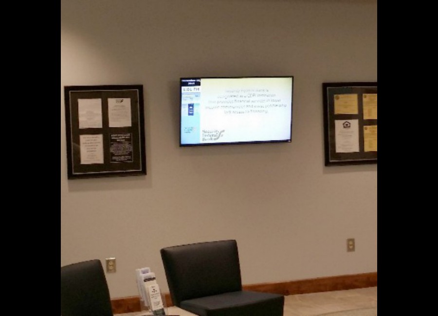 Announcement kiosk at Security Federal Bank - Ballentine, SC